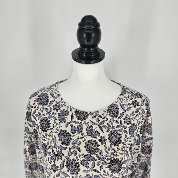 J. Jill Simply Supima Crew Neck Tunic Floral Cotton Long Sleeve Blue Small - Picture 3 of 9